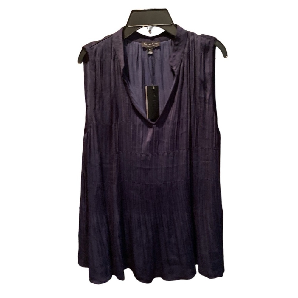 Current Air Sleeveless Pleated V-neck Blouse in Navy Small NWT